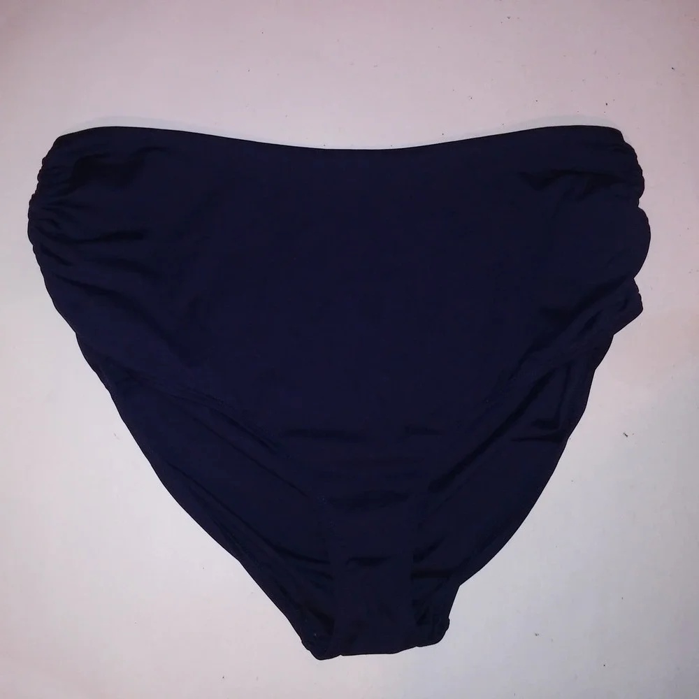Anne Cole Swim Bottom High Waist XL Solid Navy Blue Scrunch Sides